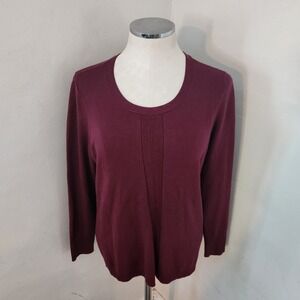 Talbots Petite Burgundy Scoop Neck Ribbed Detail Pullover Sweater MP‎